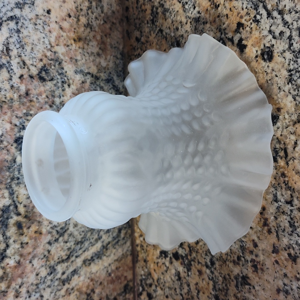 Two Vtg Frosted Ruffled Tulip Glass Lamp Shades  2 1/4
